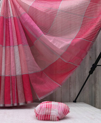 SILKORA Digital Print Chanderi Linen Saree(Pink)