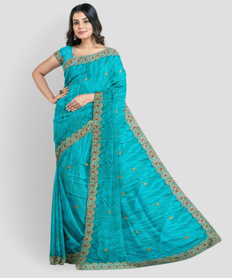Darshan fab Embellished Bollywood Cotton Silk Saree(Blue)