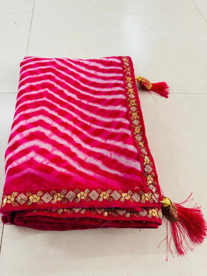 S.R.TEXTILES Printed Bandhani Georgette Saree(Gold)