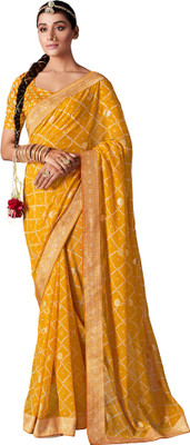 Akhilam Embellished Bandhani Georgette Saree(Yellow)
