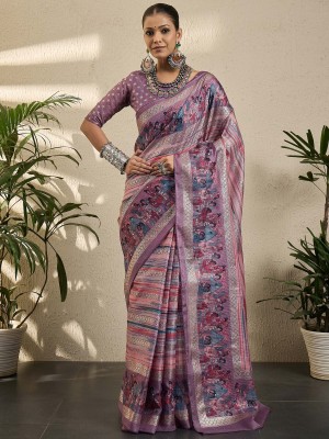 Divastri Printed Kota Doria Jute Silk Saree(Pink)