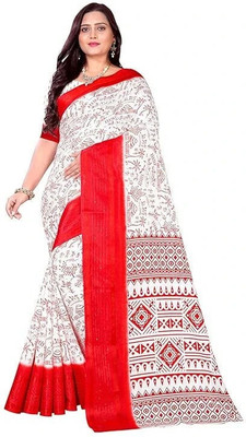 MAPRI Printed, Graphic Print Kalamkari Silk Blend Saree(Red)