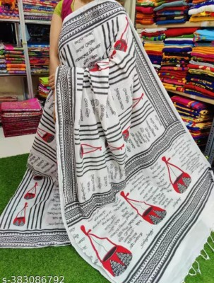 Sudipa Self Design, Printed, Woven, Digital Print, Floral Print Daily Wear Cotton Silk, Cotton Blend Saree(White)