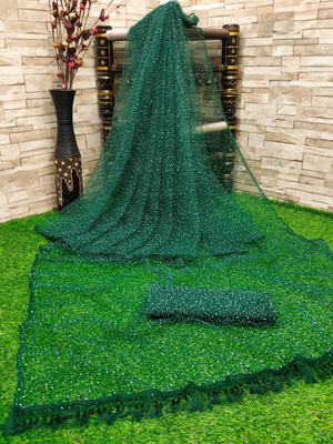 OM AMAR FASHION Printed Bollywood Net Saree(Pack of 2, Green)