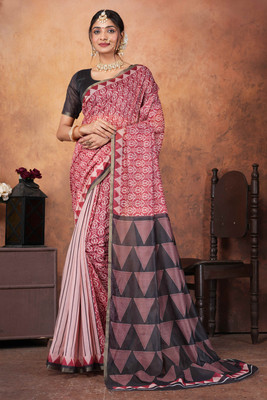 STAVA CREATION Printed Bollywood Cotton Blend Saree(Maroon)
