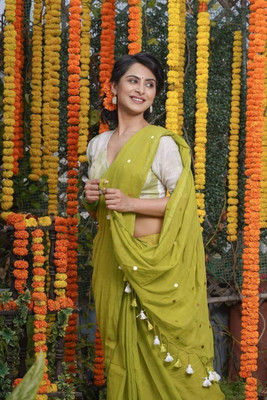 Amita Collections Embellished Handloom Pure Cotton Saree(Multicolor)