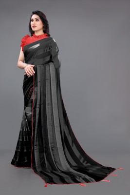 MIRCHI FASHION Striped, Solid/Plain Bollywood Georgette, Satin Saree(Red, Black)