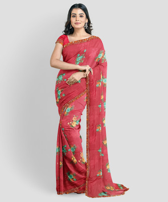 H K Collectionss Printed Bollywood Georgette Saree(Red)