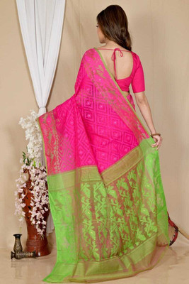 Mondal Saree Centre Printed Bollywood Cotton Silk Saree(Pink, Light Green)