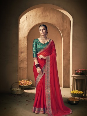 RekhaManiyar Woven Bollywood Georgette Saree(Red)