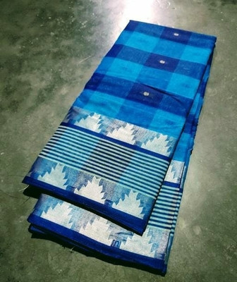 p fashion Self Design Tant Pure Cotton Saree(Blue)