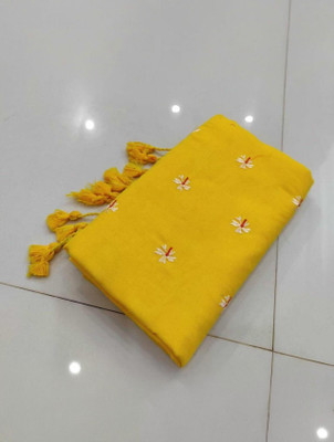 Parbati fashion Embroidered Handloom Cotton Blend Saree(Yellow)