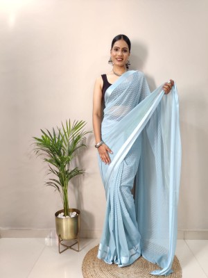 Bansari Textiles Embellished, Applique, Self Design, Woven Bollywood Cotton Silk Saree(Light Blue)