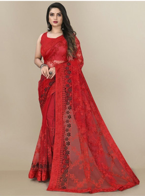 NIYANTAKSH Embroidered Bollywood Net Saree(Red)