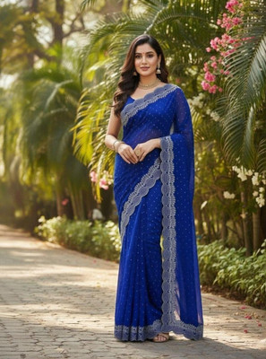 RadhikaFashion Embellished Bollywood Georgette Saree(Dark Blue)