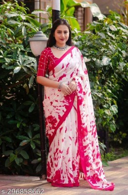 Metro Textiles Printed Bollywood Art Silk Saree(White, Pink)