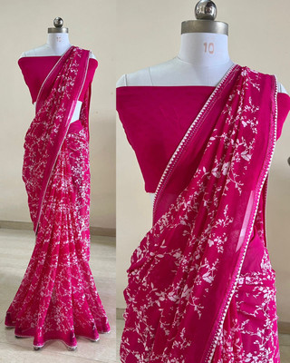 BORANA Floral Print Bollywood Georgette Saree(Pink)