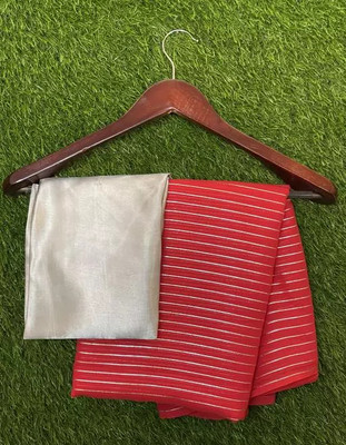 V And V Shop Striped Daily Wear Georgette, Chiffon Saree(Red)