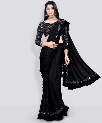 Greeva fashion Embellished Bollywood Cotton Silk Saree(Black)