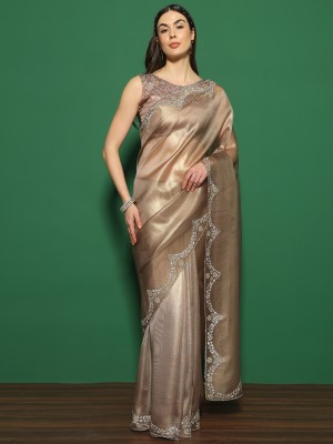 Sareemall Embellished Bollywood Organza Saree(Brown)