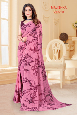 MAHALACMI FAB Floral Print Bollywood Georgette Saree(Maroon, Pink)