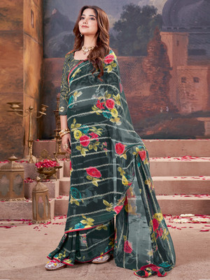 Anouk Rustic Embellished Bollywood Georgette Saree(Dark Green)