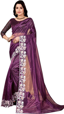 lunexa Embroidered Bollywood Pure Silk Saree(Purple)
