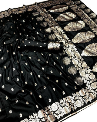 DIVINE JUNCTION WEAR Self Design Banarasi Satin Saree(Black)