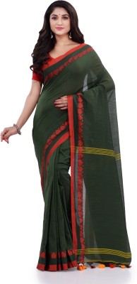 Desh Bidesh Woven, Self Design, Paisley Handloom Cotton Silk, Pure Cotton Saree(Dark Green)