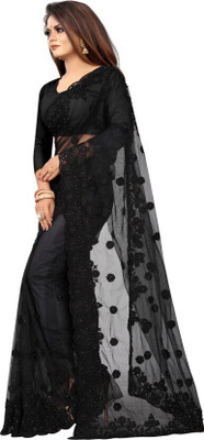 QUEDDY'S Embroidered Bollywood Net Saree(Black)