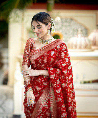 ZILVIRA Woven Kanjivaram Pure Silk, Art Silk Saree(Red)