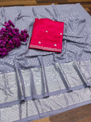 Radhika Fab Printed, Embellished Bollywood Georgette Saree(Grey)