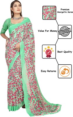 Dori Floral Print Daily Wear Georgette Saree(Green)