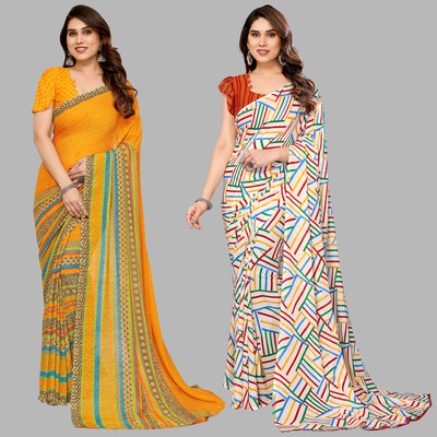 Anand Sarees Printed Daily Wear Georgette Saree(Pack of 2, Yellow, Multicolor)