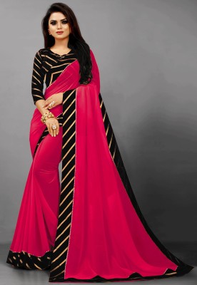 Mandani & Co. Striped Daily Wear Georgette Saree(Pink, Black)