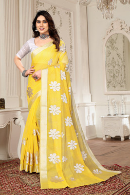 VILLAGIUS Printed Bollywood Chanderi Saree(Yellow)