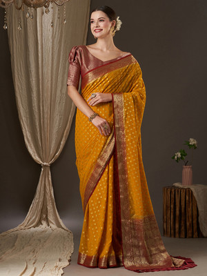 Divastri Woven Banarasi Georgette Saree(Mustard)
