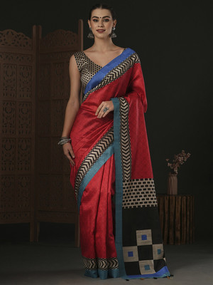 Tasrika Printed Sambalpuri Silk Blend Saree(Red)