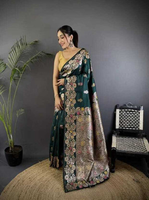 CP TEXTILE Embellished, Printed Banarasi Art Silk Saree(Green)