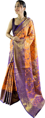 GATISHVAM TEXTILE Printed Banarasi Art Silk Saree(Orange)