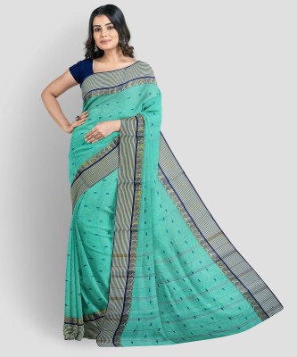 eC ESHA'S COLLECTION Woven Tant Pure Cotton Saree(Light Blue, Blue)