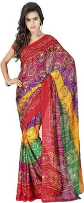 HouseOfCommon Printed Bandhani Crepe Saree(Multicolor)