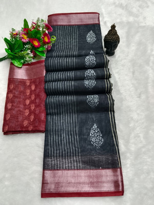 ASHTA Dyed Kanjivaram Cotton Linen Saree(Black)