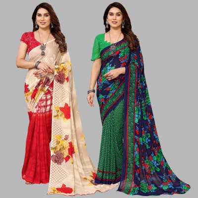 kashvi sarees Striped Bollywood Georgette Saree(Pack of 2, Multicolor)