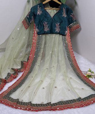 SROLY Embroidered Bollywood Net Saree(Light Green)