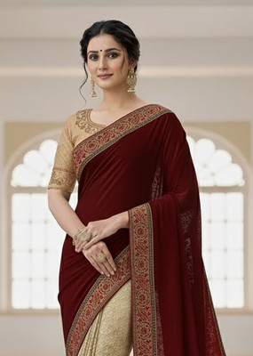 Anugrah Textile Woven Banarasi Lycra Blend, Chiffon Saree(Maroon, Grey)