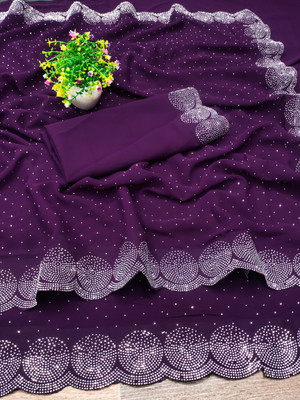 Dream Clouds Embellished Bollywood Georgette Saree(Purple)