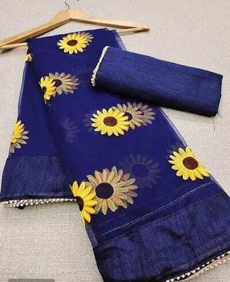 skyfiesta Embroidered Bollywood Net Saree(Blue)