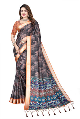 ANVI PRINTS Digital Print Madurai Linen Saree(Multicolor)