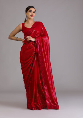 Hemlata Embroidered, Embellished Bollywood Georgette Saree(Red)